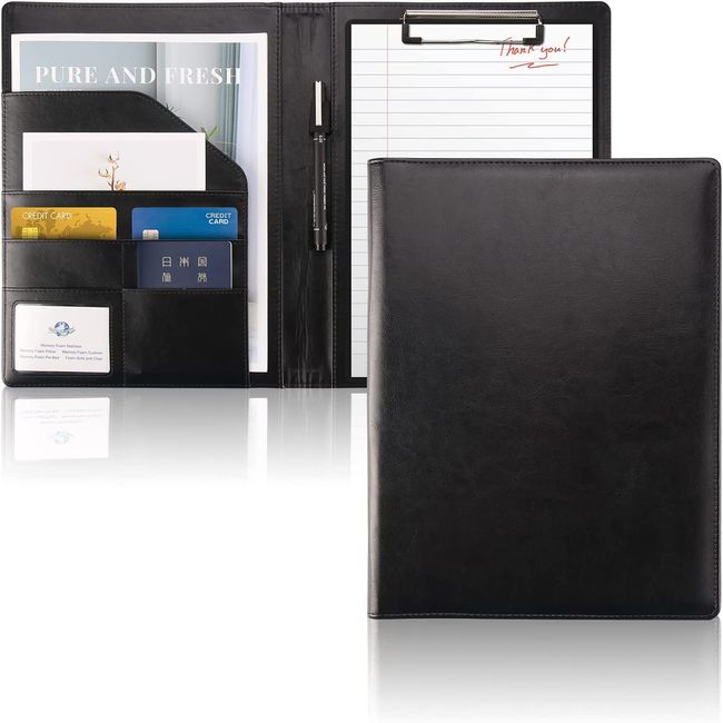 2022 Binder A4 Bi-Fold Clipboard PU Leather Clip File Pocket Conference Pad Document Folder Pen Holder Multi-functional Office Supplies Business Office Supplies Signature Folder Black Gift PU Clip