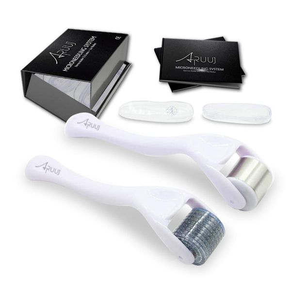 Aruuj Derma Roller Ice Roller 2in1 Skin Care Kit Micro Needling Derma Roller 0.5 mm- with ebook and case Anti-aging Skin Rejuvenation -for men women- Acne Scar Treatment -Hair Beard Roller for growth