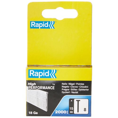 Rapid High Performance No. 8 Galvanised Steel Brad Nails, Length: 15 mm, 5000811, Pack of 2000