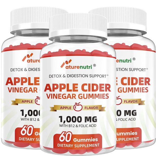 3Packs - Apple Cider Vinegar Gummies 1000mg, B12 & Folate Support
