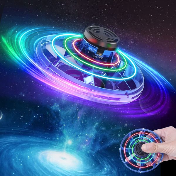 OBEST Flying Spinner UFO Mini Drone, Fidget Flying Spinner Hand Operated Drones Indoor Outdoor Cool Stuff, Mini Drones Toys Birthday Gifts for Kids Ages 8+