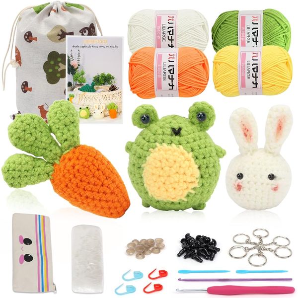 UHAPEER Beginner Crochet Kit, Cute Rabbit Carrot Frog, Complete Crochet Kit for Beginners, Crochet Beginners Kit with Step-by-Step Instruction and Video Tutorials, Crochet Kits for Adults and Kids