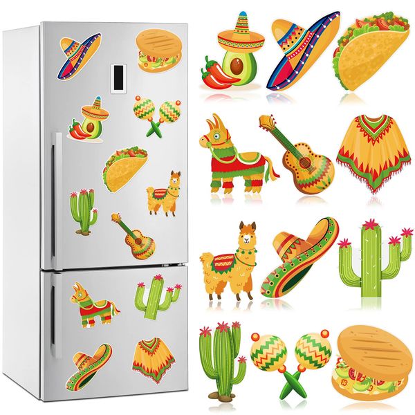 RUMIA 12 Pcs Mexican Fiesta Refrigerator Magnets Mexican Fiesta Cinco De Mayo Party Supplies Fridge Magnet Sticker for Mexican Theme Taco Party Favor for Car Whiteboard Mailbox Dishwasher Decorations