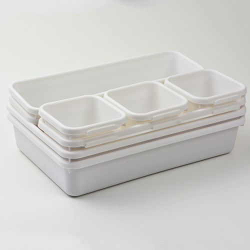 SUPPRUI Drawer Organiser Trays, Set of 8,Drawer Dividers For Make-up Organiser for Bedroom, Bathroom, Office, Kitchen - Drawer Organisers For Cosmetics, Stationery(White)