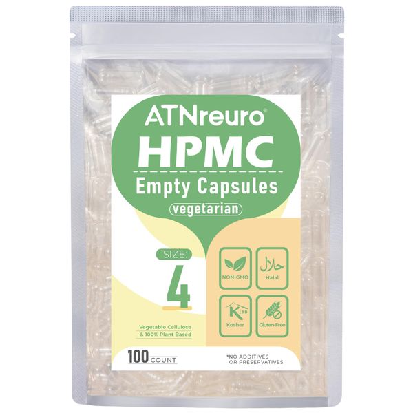 ATNreuro Size 4 Empty Vegan Capsules with 2 Micro Spoons -