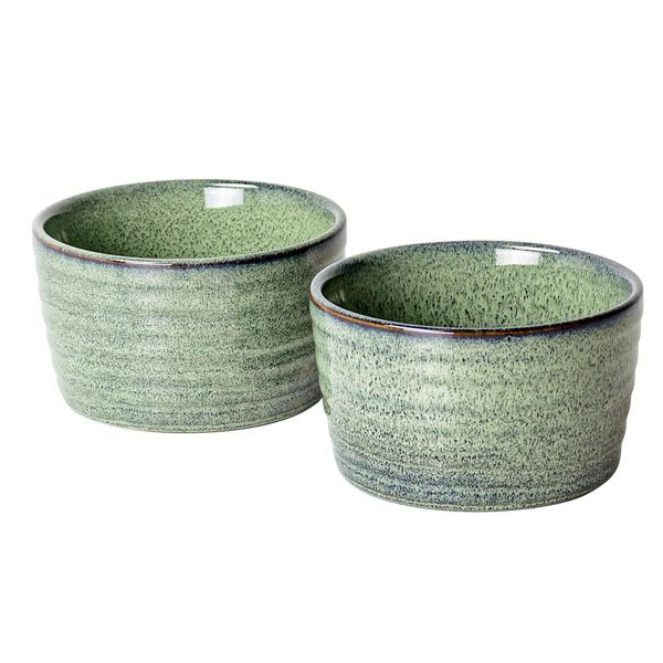 Ramekins Creme Brulee Porcelain, Baking Dishes Ramekins set of 2 x 240 ml, Bowl for Custard, Pudding, Souffle Cups, Oven Safe - Green