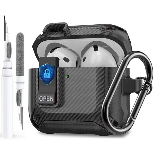 Olytop for Airpods 4 Case with Lock Clip, Rugged Apple Airpods 4th Generation Cover 2024 Men Women, Armor Shockproof iPod 4 Gen Protective Hard Shell with Carabiner&Cleaner kit,CF Black