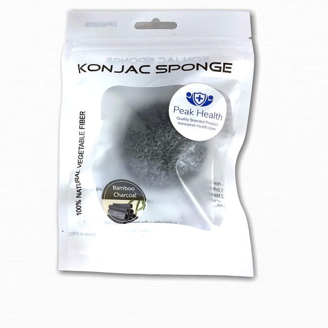 Peak Health Bamboo Charcoal Konjac Sponge - Natural Exfoliating and Cleansing Sponge Shower Puff for Face and Body