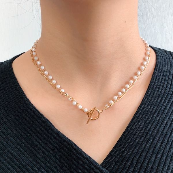 Surgical steel yori guarantee pearl choker necklace toggle necklace