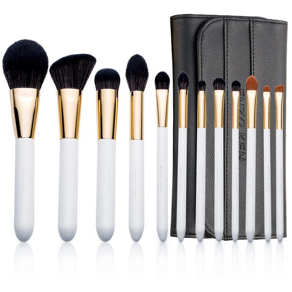 Natural Black Goat Hair Makeup Brush Set with Flip Up Makeup Bag-Luxury ENZO KEN 12pcs Professional Cosmetics Set,Super Soft Bristle Eyeshadow Brush Set,Super Soft Real Hair Makeup Brush-Snowdrm