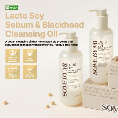 SOME BY MI Lacto Soy Sebum & Blackhead Cleansing Oil - 6.76Oz, 200ml - Daily Vegan Makeup-Removing Korean Oil Cleanser for All Skin Types - Deeply Cleanses Pore-Clogging Impurities - Korean Skin Care