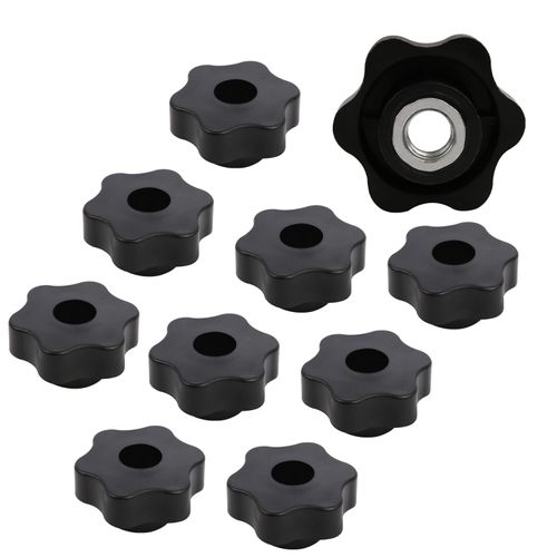 YTKavq M12 Thread Star Knobs，Through Hole Star Shape Plum Handle Nuts for Mechanical Equipment(Black，10Pcs)