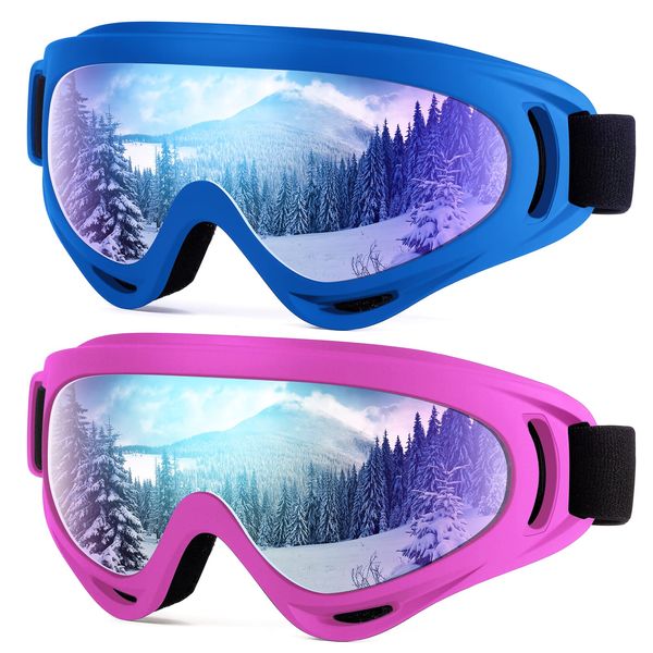 Dizywiee 2-Pack Kids Ski Goggles, Snowboard Goggles for Adult Youth Teens Boys & Girls, Winter Snow Sports Goggles