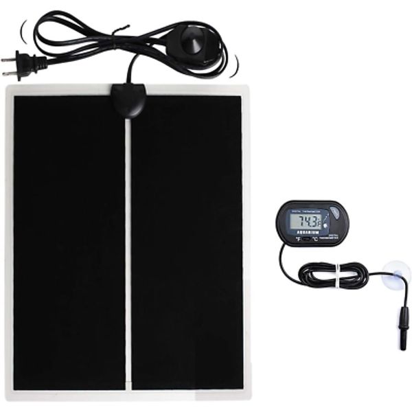 Reptile Terrarium Heat Pad with LCD Digital Aquarium Thermometer, 6 X 11In Power