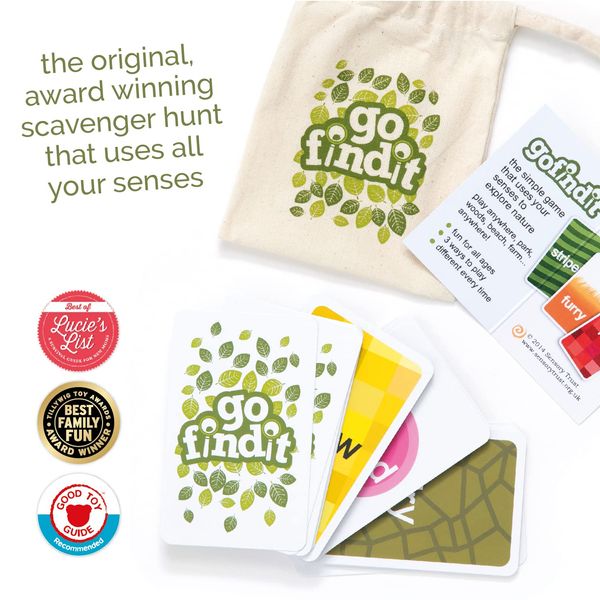 gofindit -the original outdoor nature scavenger hunt card game for kids and families | ages 3+ | travel pocket game