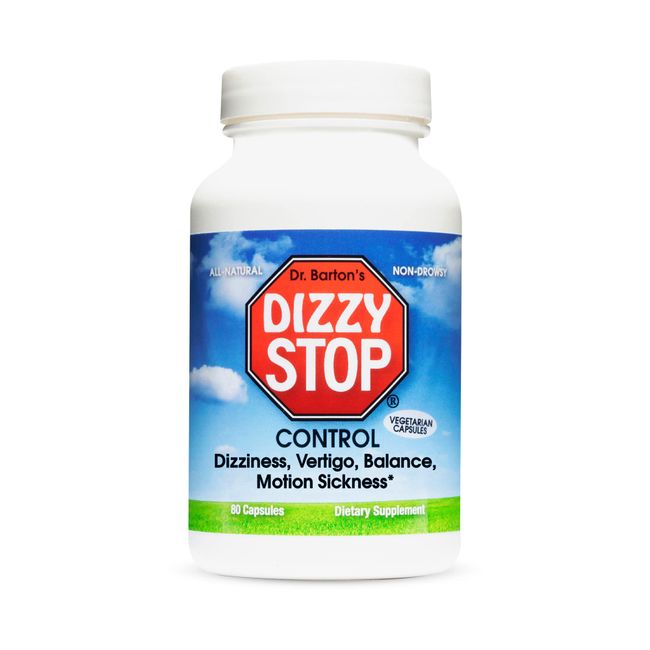 Dizzy Stop Dr. Barton’s All-Natural Vertigo Comfort, Inner Ear Balance Supplement, Non Drowsy Motion Sickness Pills for Seasickness, Travel Sickness & Dizziness, 80 Capsules