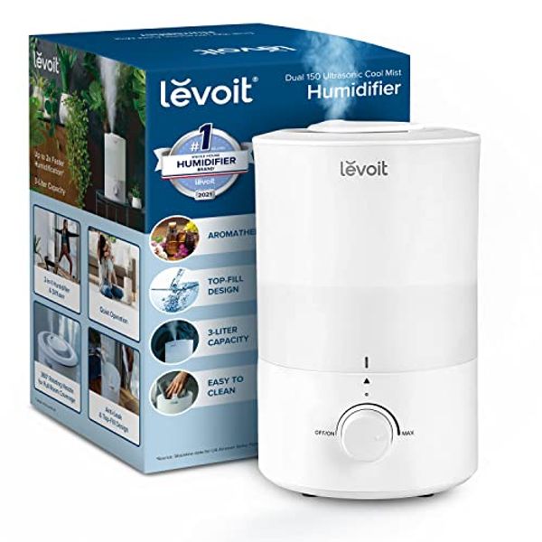 LEVOIT Humidifiers for Bedroom Large Room, 3L Cool Mist Top Fill Oil Diffuser for Baby Nursery and Plants, 360° Nozzle, Quiet Rapid Ultrasonic Humidification for Home Whole House, White