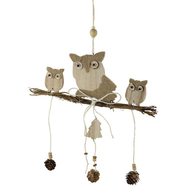 DECOLINE Decorative Hanging Owl (D) Three Owls – Fabric, Wood – General – Hanging