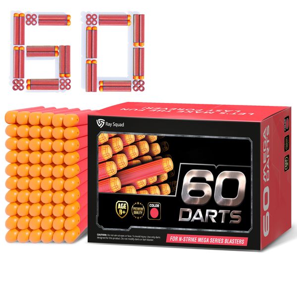 (60 Pack) Ray Squad Nerf Mega Darts Pack - Universal Mega Pack, Mega Dart Refill Pack, Mega Gun Darts, Mega Darts for Nerf Guns, Nerf Mega Bullets, N-Strike Guns Compatible, Nerf Darts Mega