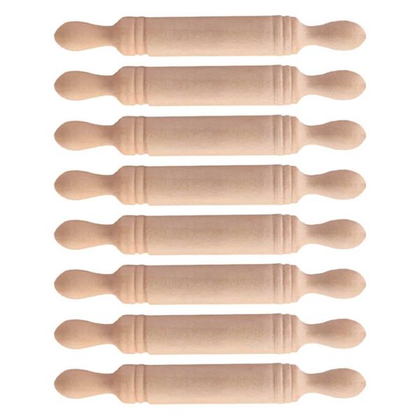 Wooden Mini Rolling Pin Set: 8pcs Mini Rolling Pins, Wooden House Accessories and Kids Toys for Children's Kitchen Play and Imaginative Play
