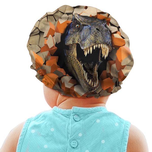 Snilety Cartoon Dinosaur Image Printed Boys Girls Sleep Hat, Teens Toddler Hair Bonnet, Sleeping Shower Cap for Children, Soft and Breathable Satin Material