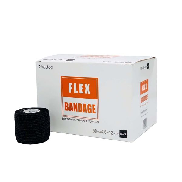 Flex Bandage Black 2.0 inches (50 mm x 4.6 m) 12pcs Taping Self Adhesive Black DMedical D Medical Ankle Elbow Wrist Fixing Covering Taping Tape Elastic Self Adhesive Tape Self Adhesive Elastic Bandage