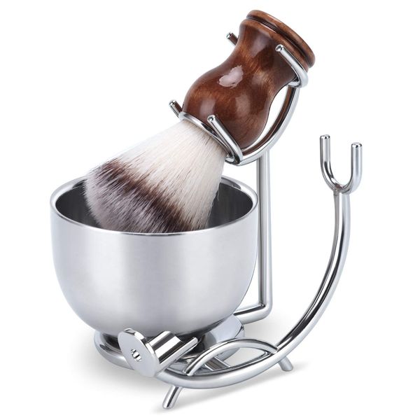 PerPro Straight Razor stand With Perfect double layer stainless steel Shaving Soap Bowl and Shaving Brush Natural Solid Wood Handle