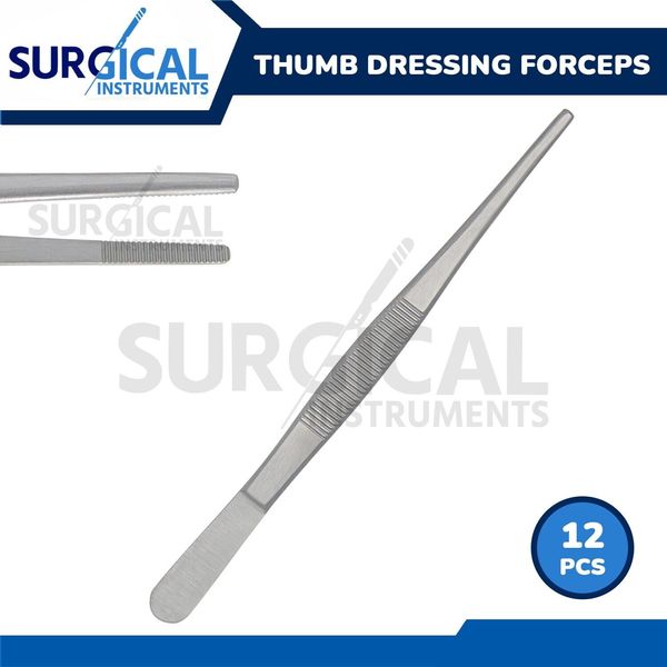 12 Pcs Thumb Dressing Forceps 5.50" Serrated Surgical Veterinary German Grade