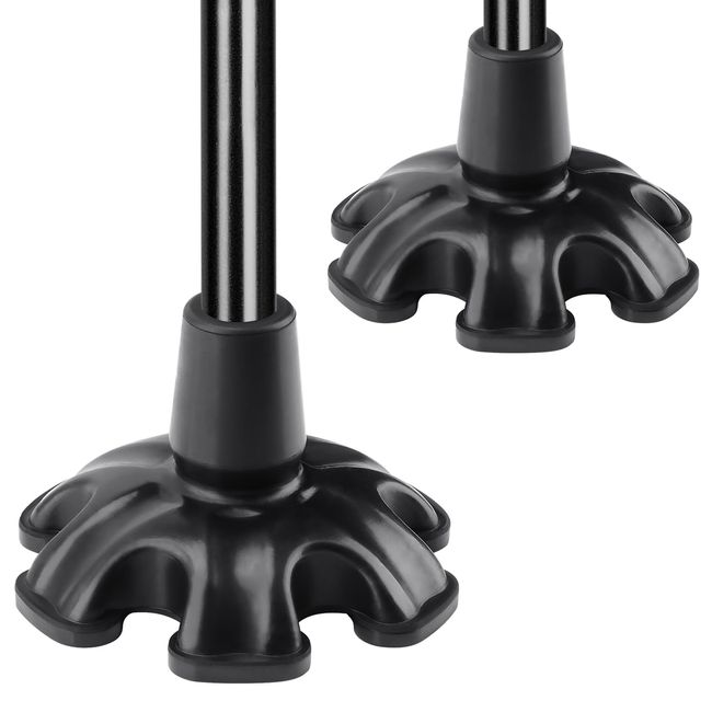 supregear 2-Pack Rubber Cane Tips, 6 Support Non-Slip Rubber Cane Tip for 19 mm Diameter Standard Walking Cane Folding Cane Self Standing 6 Point Replacement Cane Tip Accessory, Black