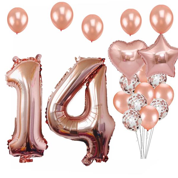 14th Birthday Decorations Party Supplies, Jumbo Rose Gold Foil Balloons for Birthday Party Supplies,Anniversary Events Decorations and Graduation Decorations Sweet 14 Party,14th Anniversary