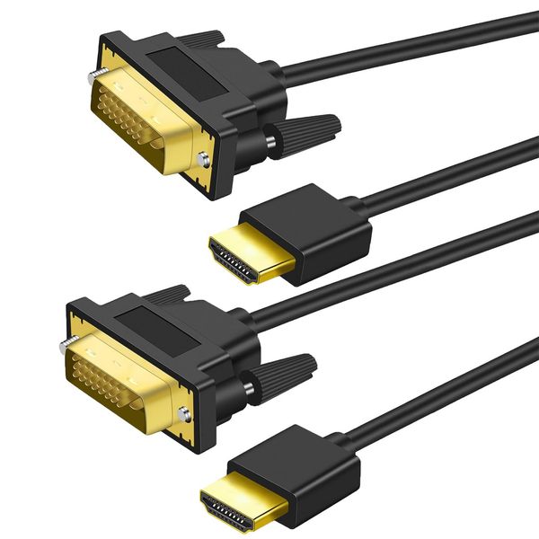 Twozoh 4K HDMI to DVI Cable 1M 2 Pack, Bi Directional Flexible & Hyper Slim DVI to HDMI Cable Support 1080P/4K@60HZ Full HD for Projector, Laptop, TV, PC, DVD Player