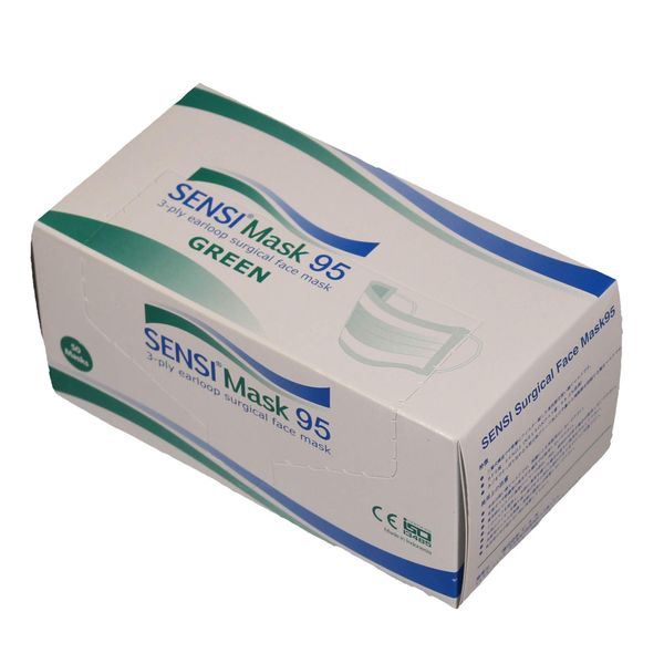 SENSI Surgical Face Mask 95/1 Box (Green/50 Sheets) / Medical Mask / Non-woven Mask / Regular Size / Disposable Mask / ISO 13485 Certified