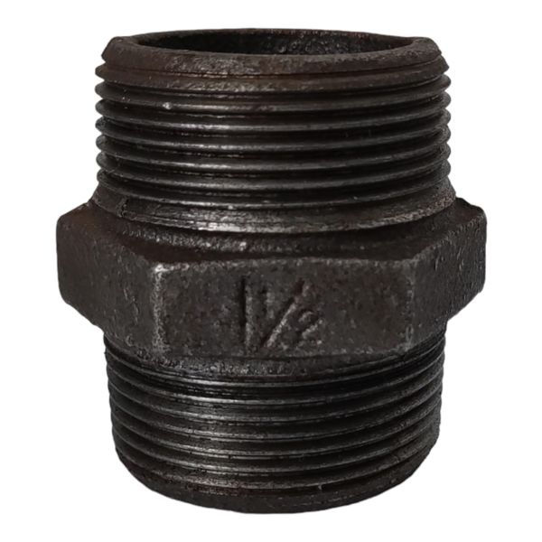 Black Malleable Iron Pipe Fitting, 1-1/2 inch BSP Hexagon Nipple