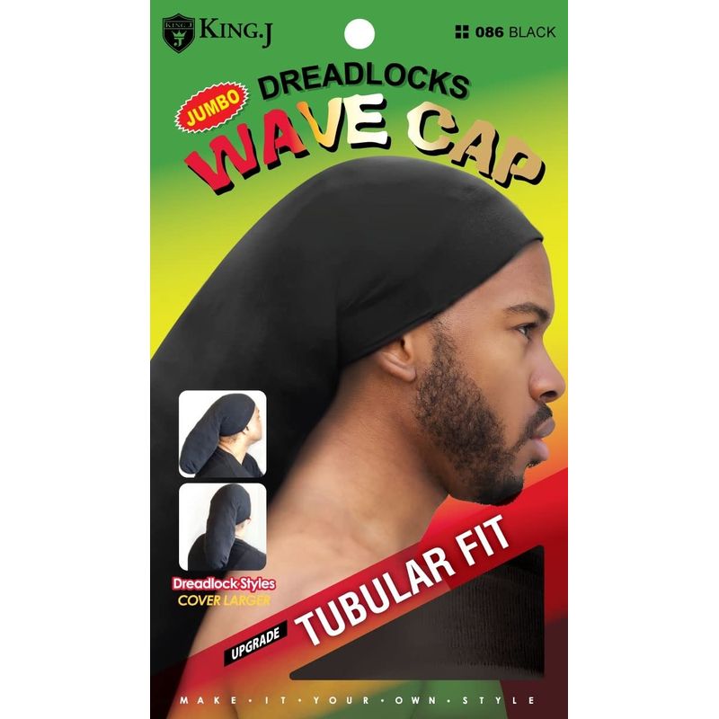 King.J DREADLOCKS Wave Cap - Tubular Fit - SUPER LONG 19" - Black #086
