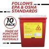 Sharps Container, 2 Gallons, Locking Top Flap, Polypropylene, 10/Box