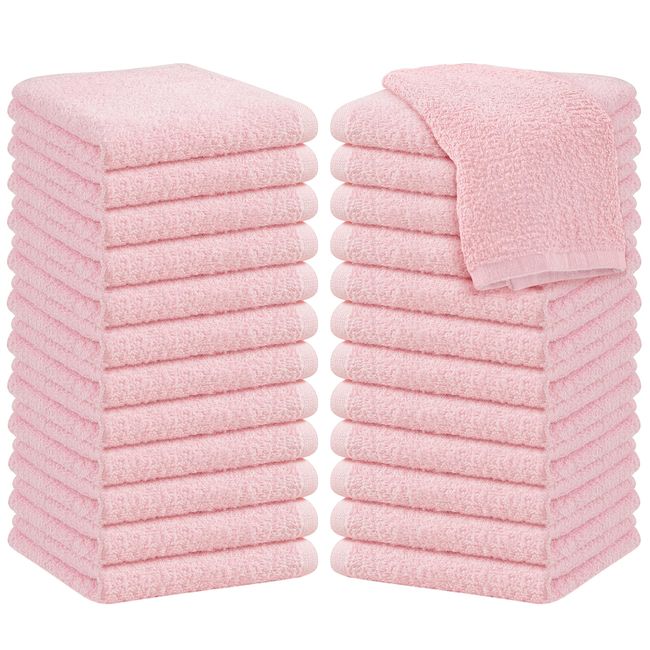 Oakias Cotton Wash Cloths, Pink, 24 Pack, Face Towels, 12 x 12 Inches Quick Drying Washcloths