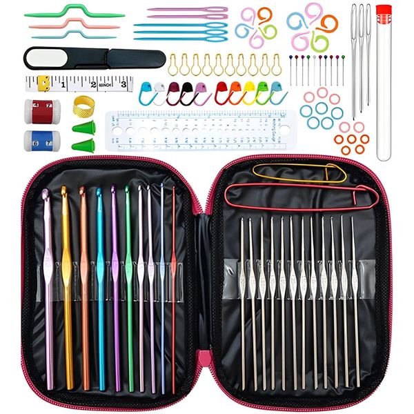 Samcos Crochet Knitting Needles 100 Piece Set, Handicrafts, Knitting, Yarn, DIY Tools, Sweater, Hat, Beginners, Knitting Needles, Basic Introduction Kit, Case Included, Accessories Included, Scarf,