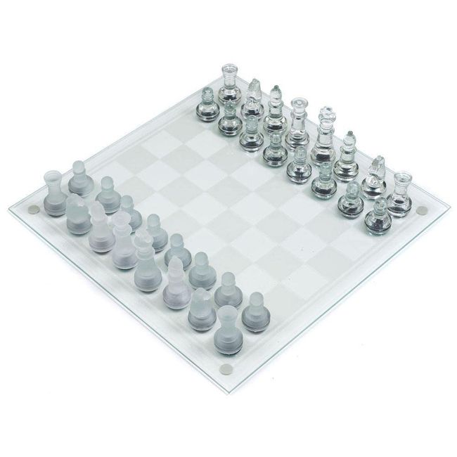 mikketa Chess Crystal Clear Frosted Chess Pieces, Glass