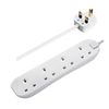Masterplug Four Socket Long Extension Lead, 1 Metre, White