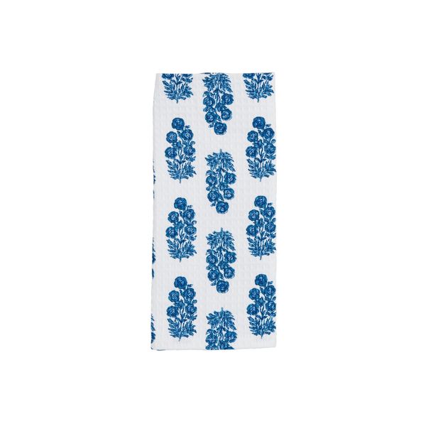 Mud Pie Dianthus Blue Block Towel; 26" x 16 1/2"