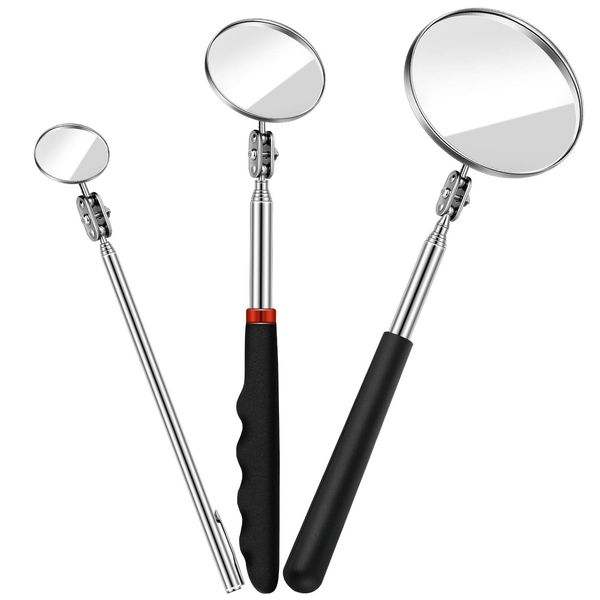 3 Pieces Telescoping Inspection Mirror Round Mirror Inspection Tool for Check The Condition of The Vehicle, Observe The Eyelashes, Mouth and Other Small Parts