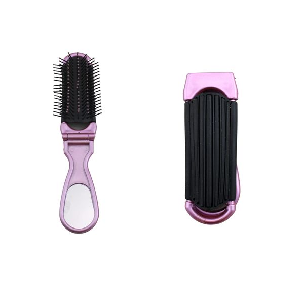 Compact Folding Hair Brush With Mirror Pocket Size Travel Car For Purse Bag massaging Bristles