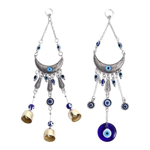 2PCS Demon Eye Pendant Wind Chime Moon Shape Lucky Wind Chimes for Car Home Garden Hanging Ornaments