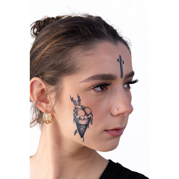 Thug Ink Temporary Tattoos - Volume II - 6 Temporary Tattoos ~ Face Tattoos ~ Ice Cream Cone, Dagger, Crown, Cross, etc ~ Thug Life ~ Fake Tattoos ~ Water-transfer Tattoos