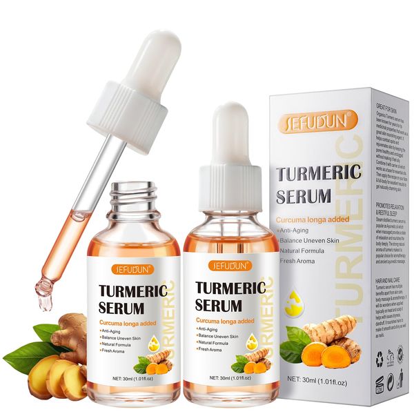 Leogony 2PCS Lightening Turmeric Serum Dark Spot Removal Corrector for Face Skin Glow, 30 ml, Anti Aging, Hydrating, Reduce Wrinkles