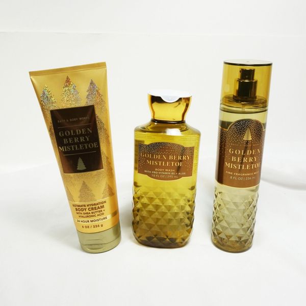 Bath & Body Works Golden Berry Mistletoe Body Wash & Body Cream Set