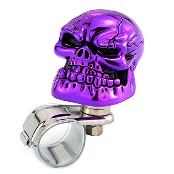 Thruifo Skull Car Steering Knob Suicide Wheel Spinner, Big Teeth Skeleton Style Car Power Handle Grip Knobs Fit Most Manual Automatic Vehicles, Purple