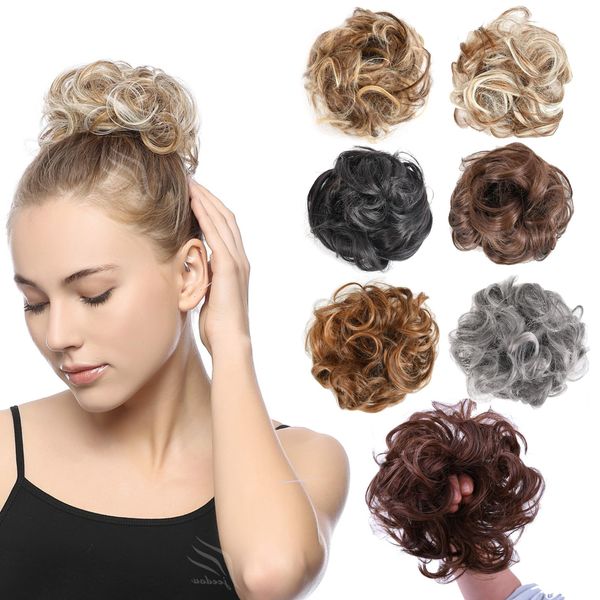 Messy Hair Bun Chignon Donut Hair Scrunchy Pad Elastic Hair Rope Rubber Band Synthetic Hairpiece Dark Blonde Brown Mixed Color (17H27)