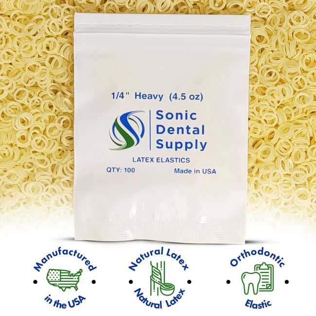 Sonic Dental - Clear Non Latex 1/4 Heavy 4.5 oz - Orthodontic Elastic -  Braces - Small Dental Rubber Bands - Made in the USA