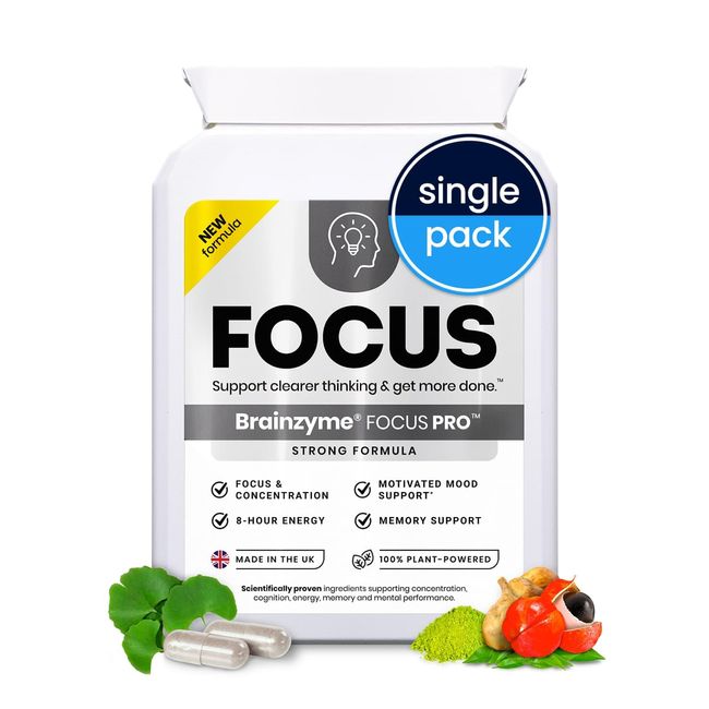 Brainzyme® Focus Pro [Single Pack] Nootropic cognitive enhancer. Clear Brain Fog. Alpha Brain. Strong Focus, Energy, Motivation & Memory. Tyrosine, Choline. 8 Hour Energy Boost.